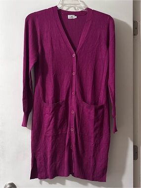 Cielo Magenta Viscose Nylon Knit Button Front Longline Duster Cardigan XL